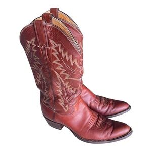 Vintage Justin Boots Tan and Brown Leather Cowboy Boots Size 10.5D
